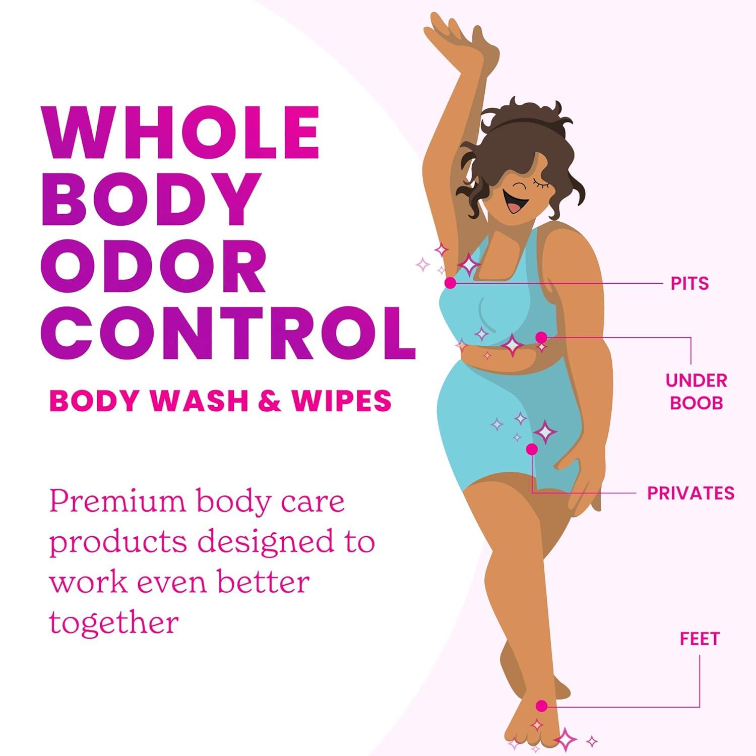 imageLume Acidified Body Wash amp Flushable Deodorant Wipes 24 Hour Odor Control Hydrating Wash Without SLS or Parabens OBGYN Developed 85 ounce Lavender Sage 15 Count Wipes CucumberUnscented Cool Cucumber