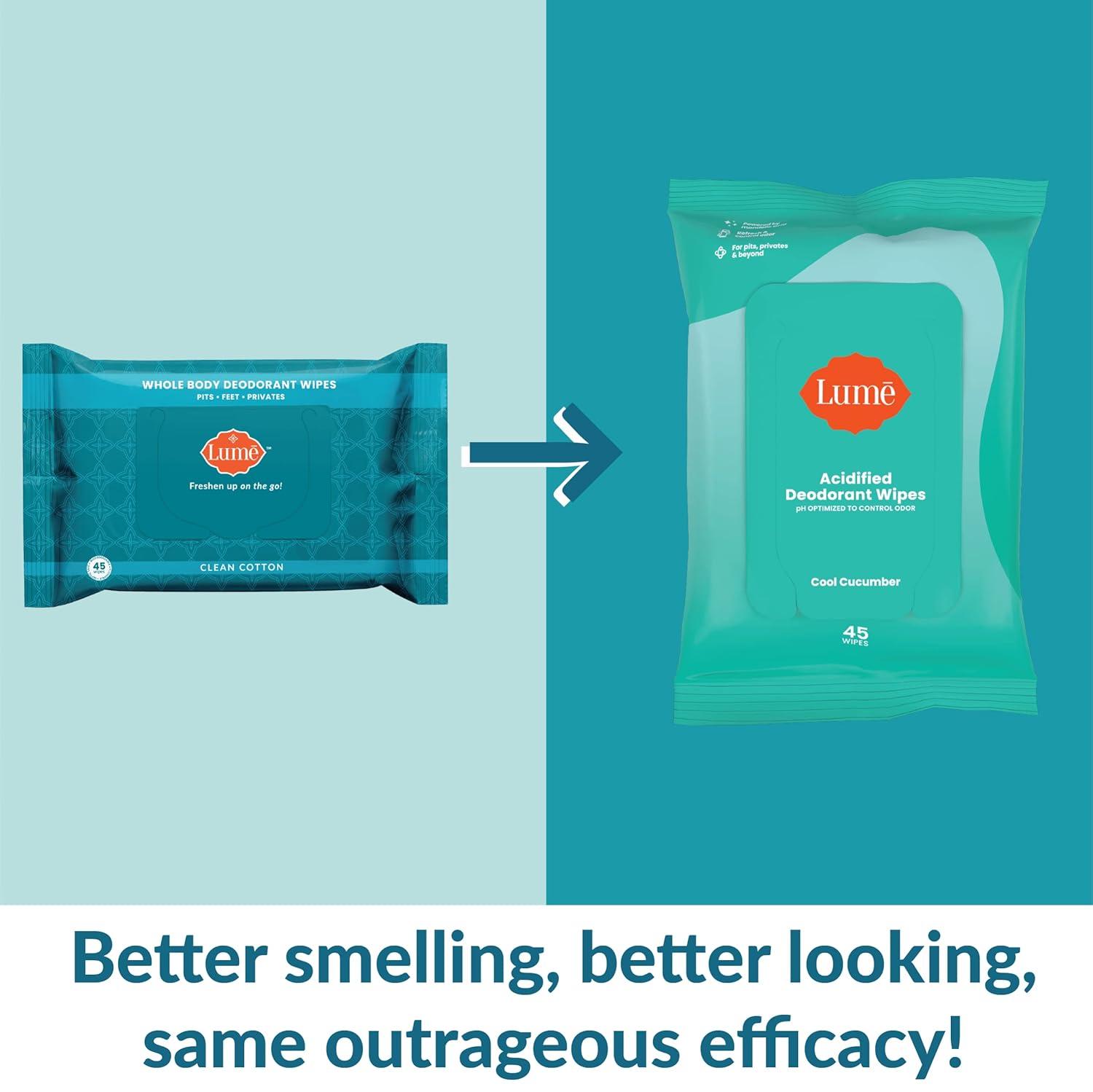 imageLume Acidified Deodorant Wipes 24 Hour Odor Control Aluminum Free Baking Soda Free Skin Loving 45 Count Pack of 1 Cool Cucumber