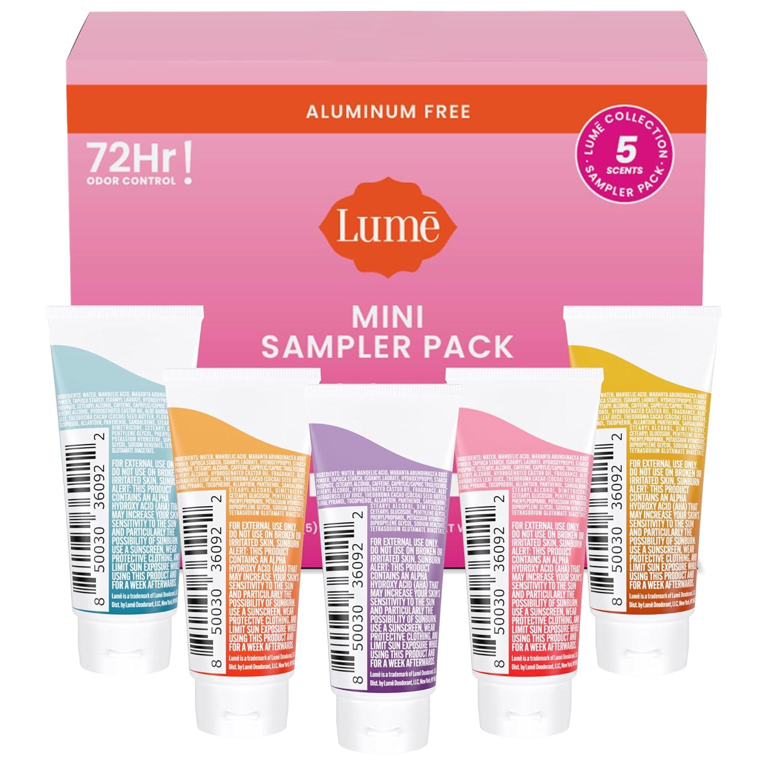 imageLume Whole Body Deodorant Mini Travel Size Invisible Cream Tube Trial Size 72 Hour Odor Control Doctor Developed Aluminum Free Baking Soda Free 5oz Pack of 2 Lavender Sage5 Pack Sampler