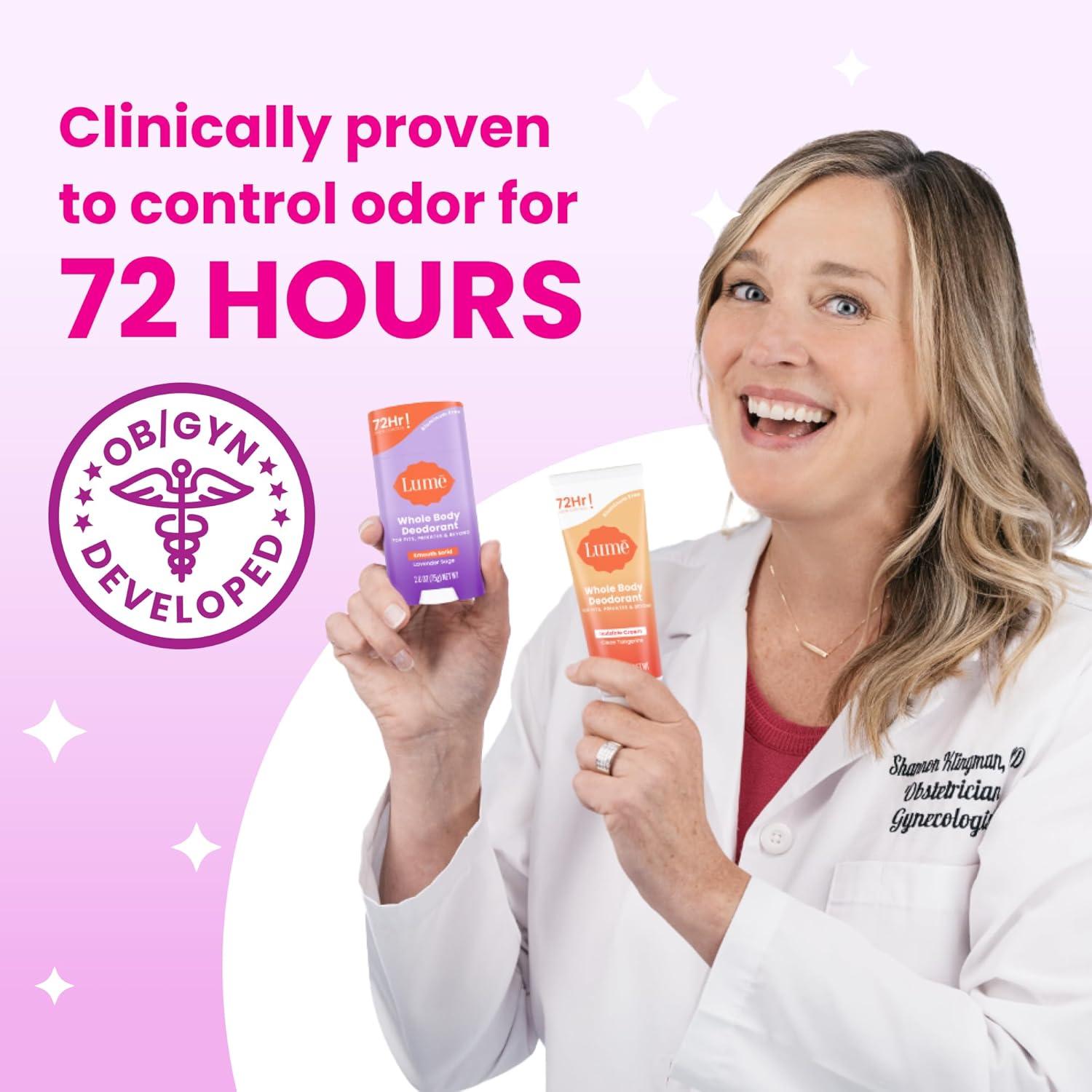 imageLume Whole Body Deodorant Smooth Solid Stick 72 Hour Odor Control Aluminum Free Baking Soda Free and Skin Safe 26 Ounce Pack of 2 Toasted CoconutUnscented