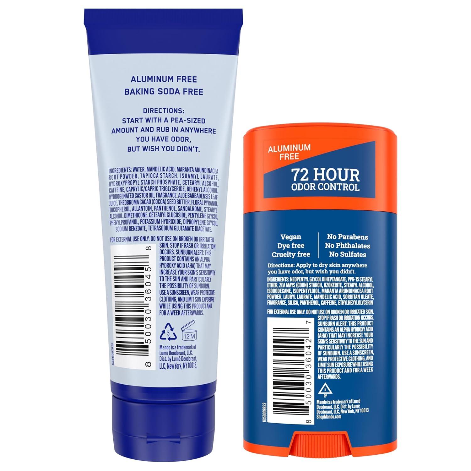 imageMando Bourbon Leather Body Deodorant 72 Hour Odor Control Aluminum Free Baking Soda Free 30 Oz Tube and 26 Oz Solid StickPro Sport