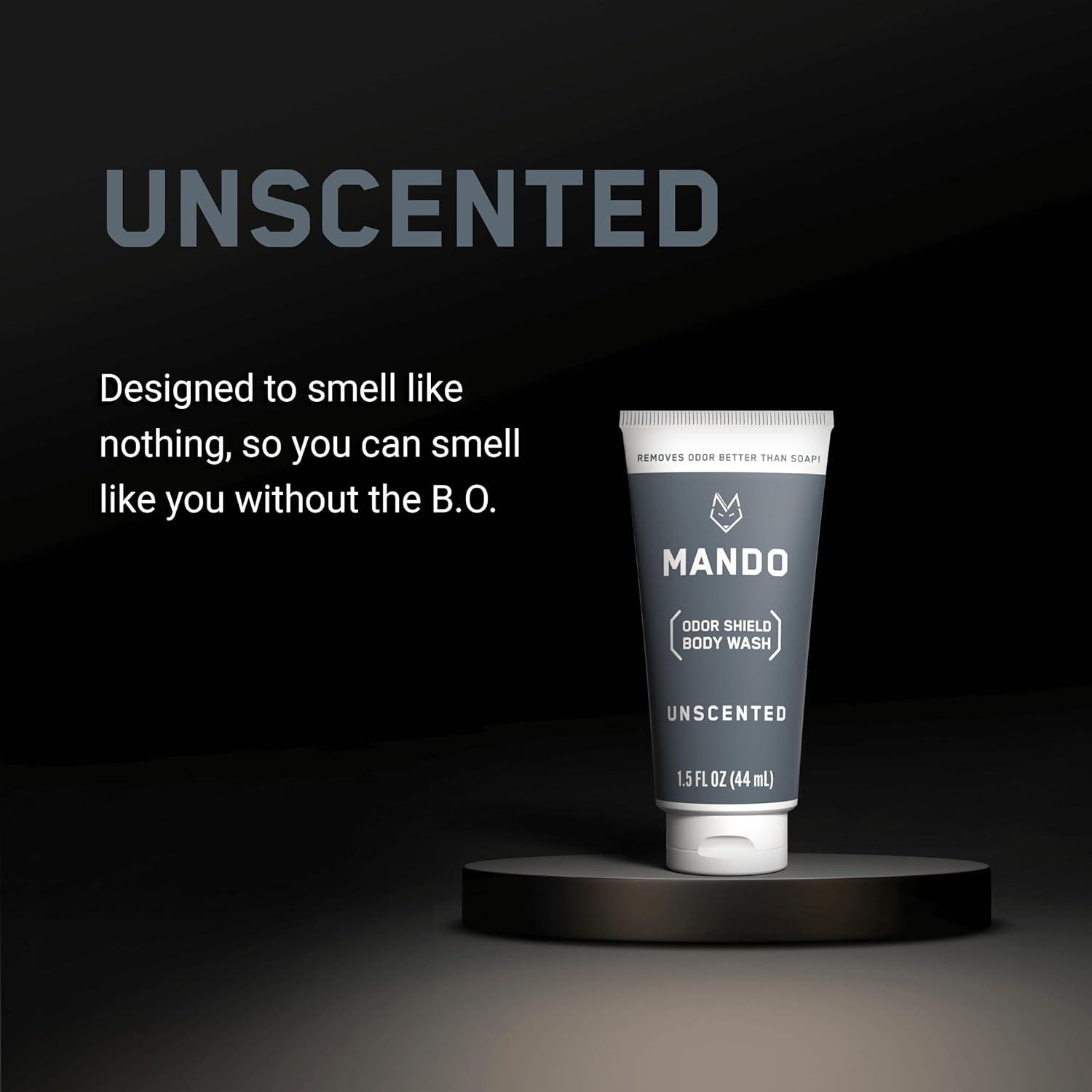 imageMando Odor Shield Body Wash 24 Hour Control Removes Odor Better than Soap SLS and Paraben Free Skin Safe 85 Ounce Pro SportSampler Pack