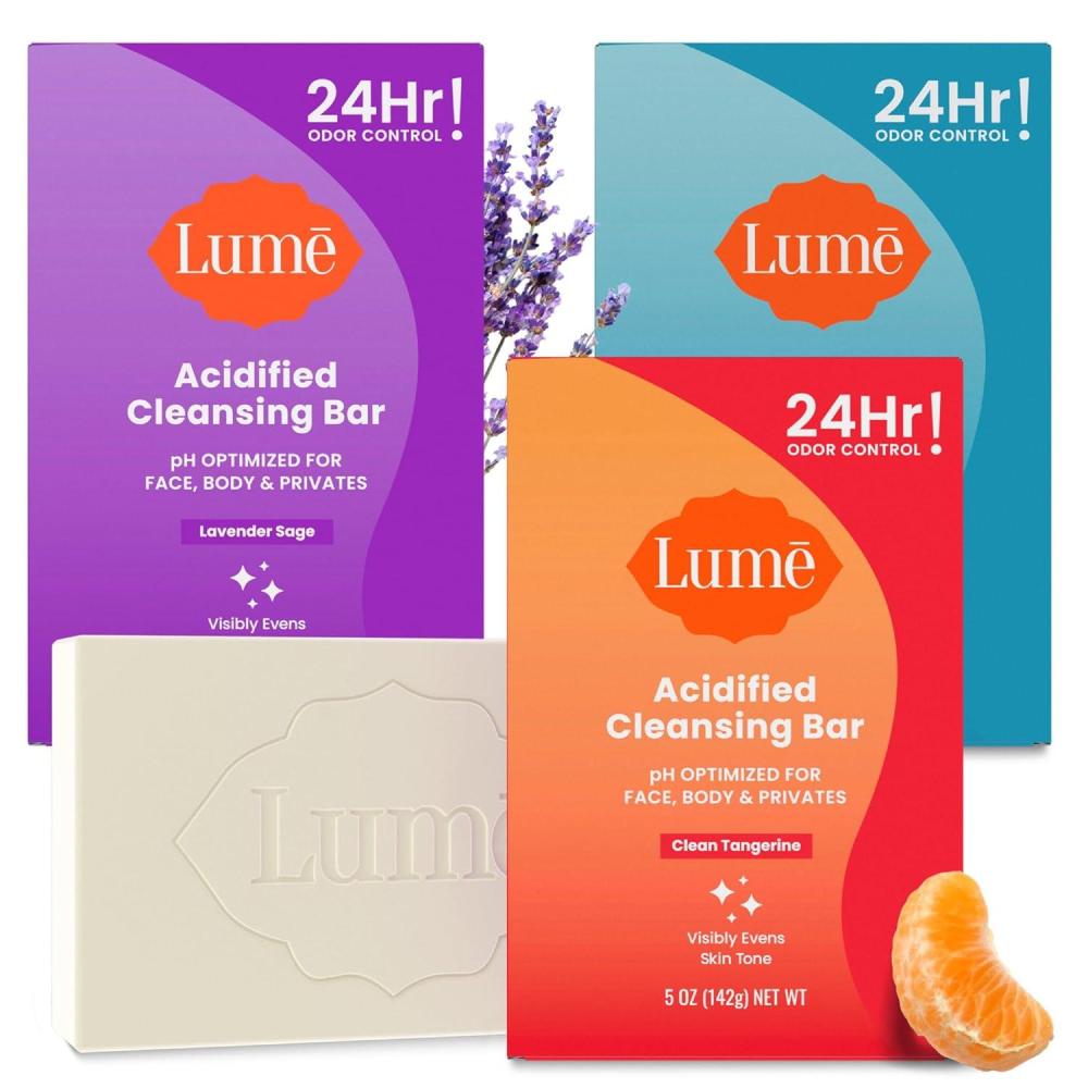 imageLume Acidified Body Cleansing Bar  24 Hour Odor Control  Removes Odor Better than Soap  Moisturizing Formula  Formulated Without SLS orParabens  OBGYN Developed  5 ounce Clean TangerineClean Tangerine  Lavender Sage  Unscented