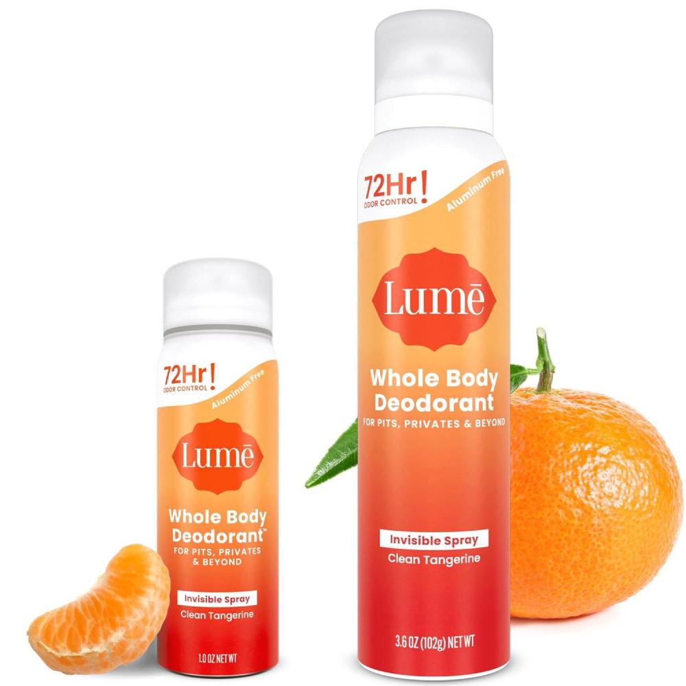 imageLume Invisible Spray Deodorant For Women Two Pack  Full Size amp Mini Whole Body Deodorant Spray  72 Hr Odor Control  Aluminum amp Baking Soda Free  2 Piece Bundle  36 oz amp 10 oz Clean TangerineClean Tangerine