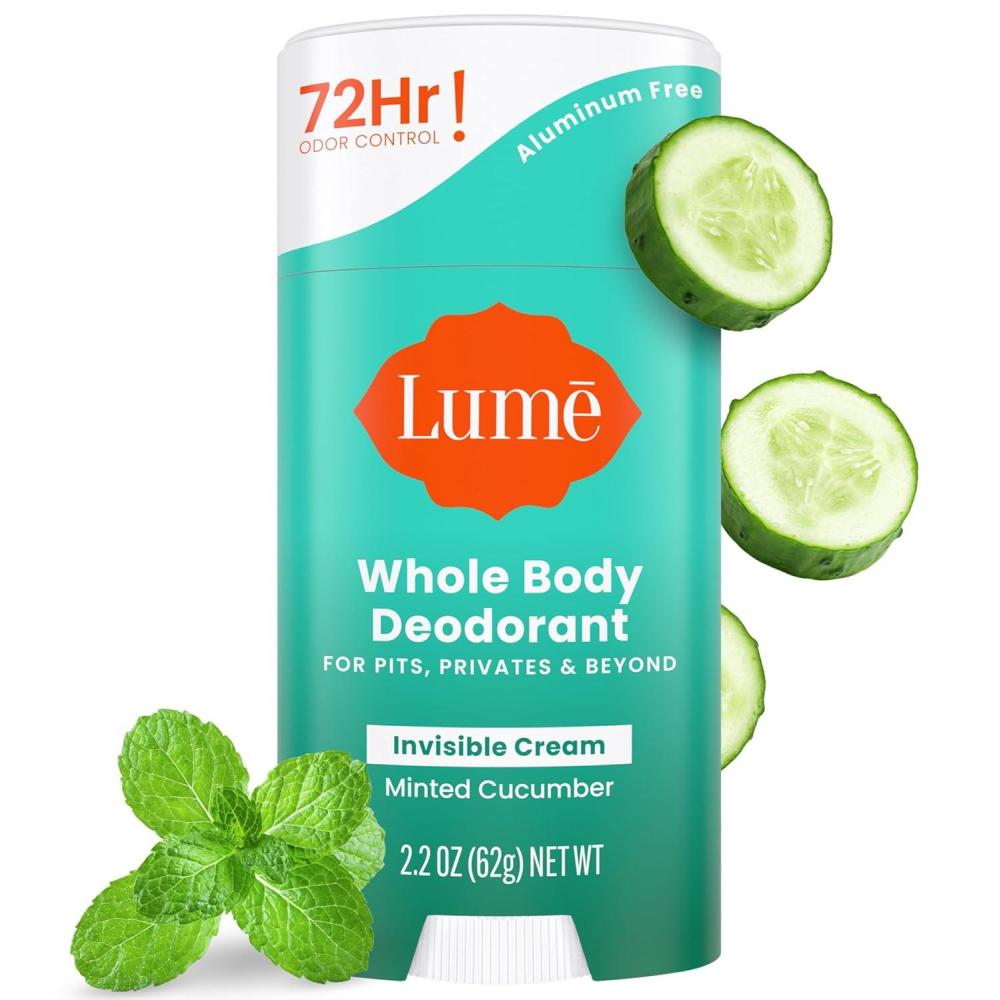 imageLume Whole Body Deodorant  Invisible Cream Stick  72 Hour Odor Control  Aluminum Free Baking Soda Free Skin Safe  22 Ounce Lavender SageMinted Cucumber