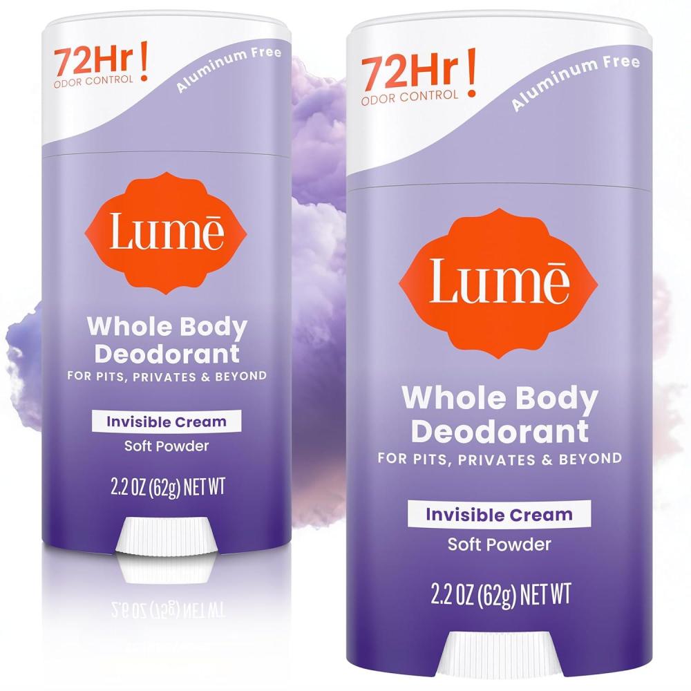 imageLume Whole Body Deodorant  Invisible Cream Stick  72 Hour Odor Control  Aluminum Free Baking Soda Free Skin Safe  22 Ounce Pack of 2 Clean TangerineSoft Powder