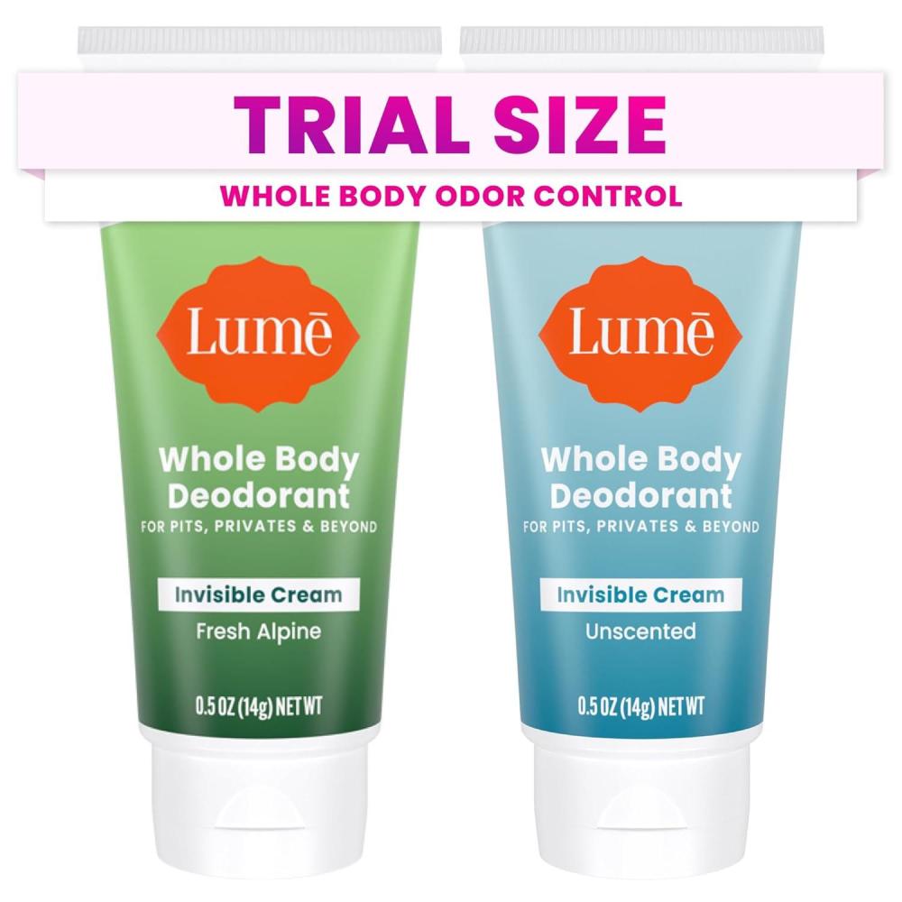 imageLume Whole Body Deodorant  Mini Travel Size Invisible Cream Tube  Trial Size  72 Hour Odor Control  Doctor Developed  Aluminum Free Baking Soda Free  5oz Pack of 2 Lavender SageUnscented  Fresh Alpine