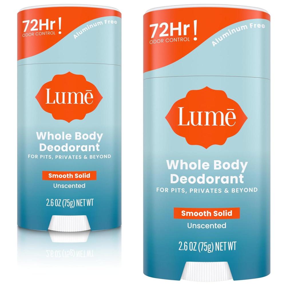 imageLume Whole Body Deodorant  Smooth Solid Stick  72 Hour Odor Control  Aluminum Free Baking Soda Free and Skin Safe  26 Ounce Pack of 2 Toasted CoconutUnscented