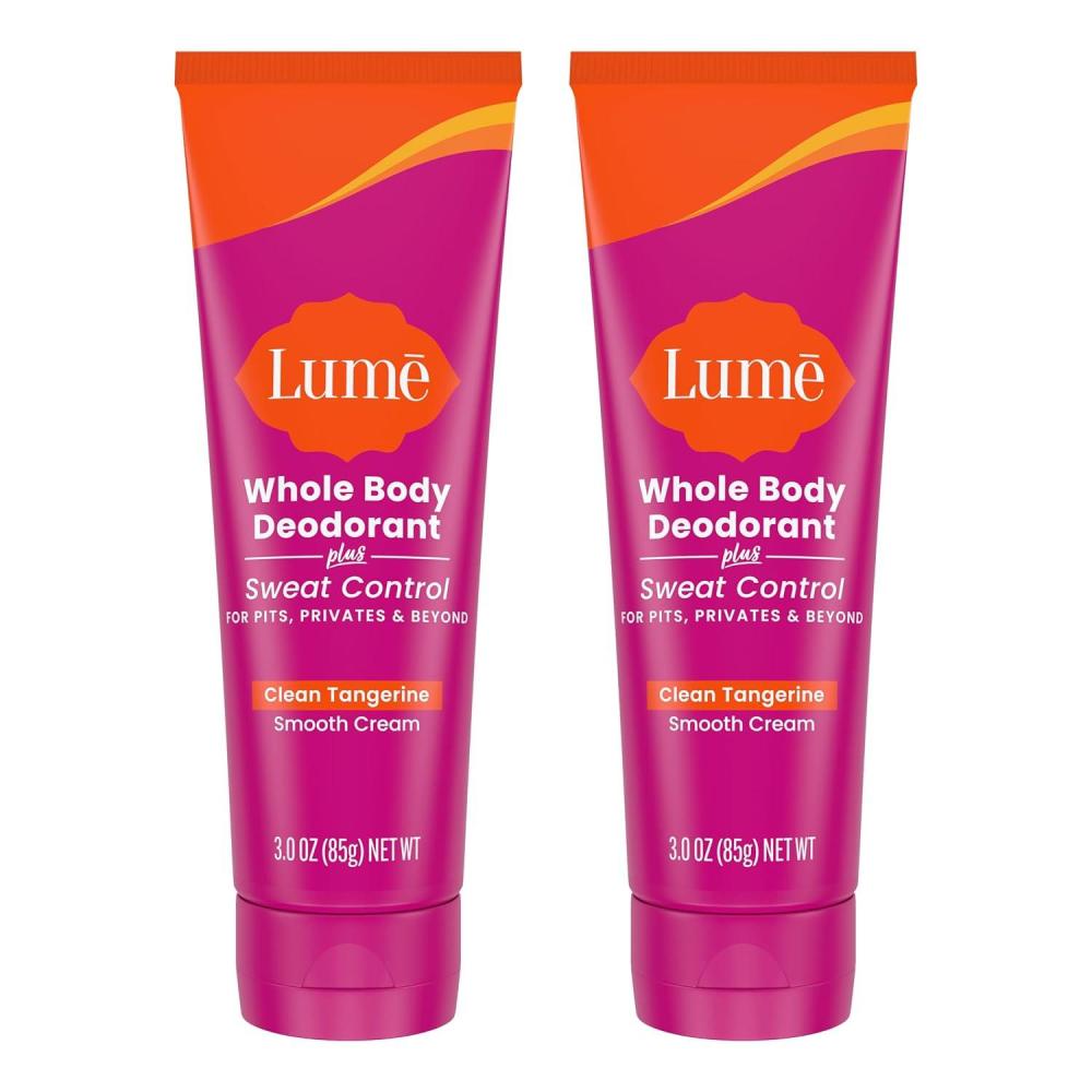 imageLume Whole Body Deodorant Plus Sweat Control  Smooth Cream Tube  72 Hour Odor And Sweat Control  Baking Soda Free Skin Loving  30 ounce Pack of 2 Soft PowderClean Tangerine