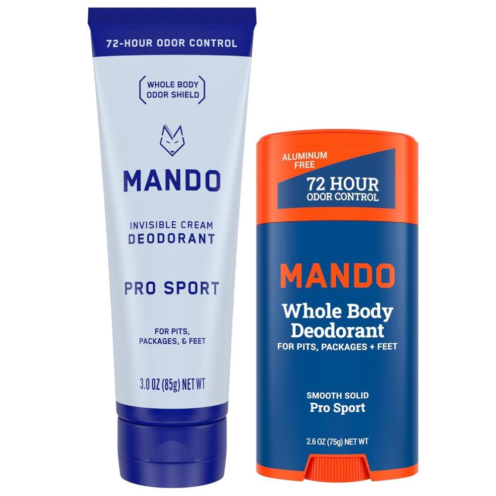 imageMando Bourbon Leather Body Deodorant 72 Hour Odor Control Aluminum Free Baking Soda Free 30 Oz Tube and 26 Oz Solid StickPro Sport