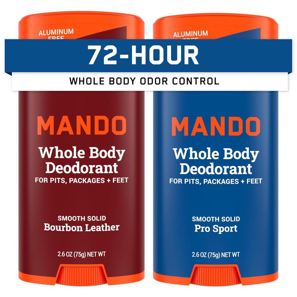 imageMando Whole Body Deodorant For Men  Smooth Solid Stick  72 Hour Odor Control  Aluminum Free Baking Soda Free Skin Safe  26 ounce Pack of 2  Pro SportBourbon Leather  Pro Sport