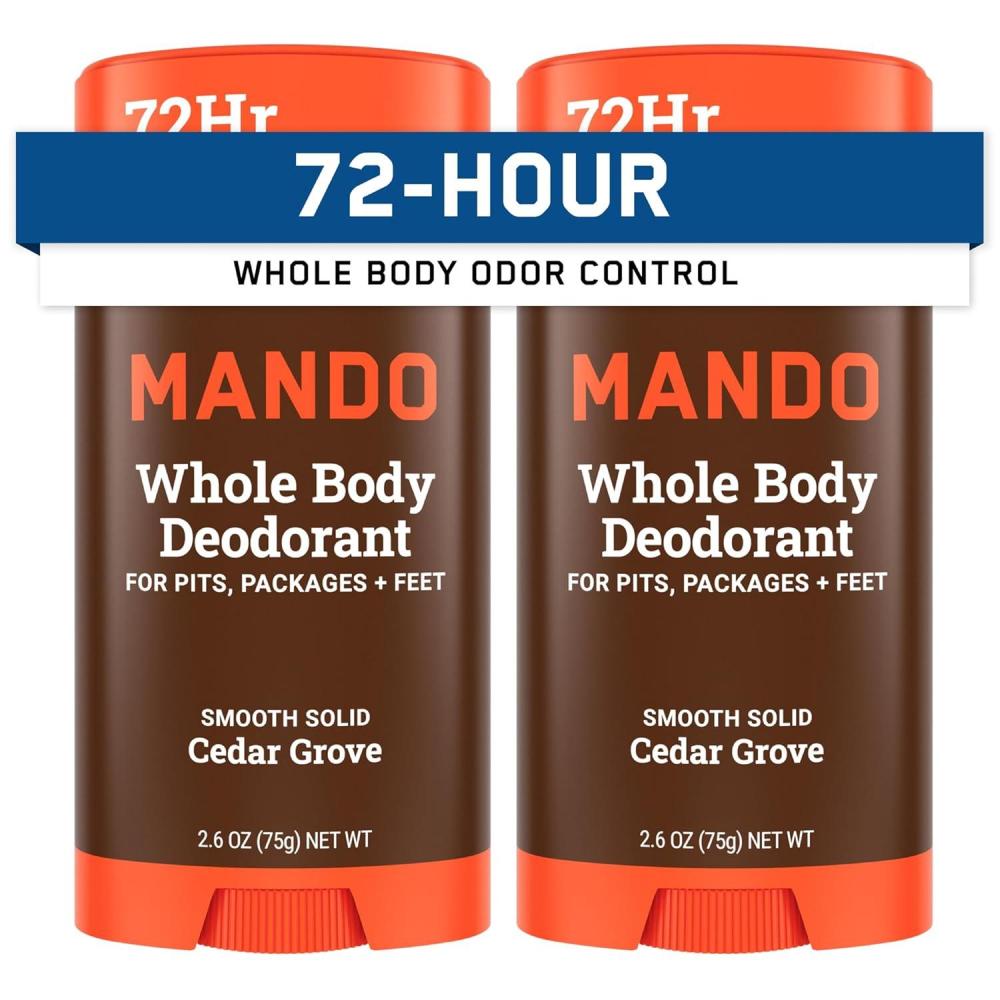 imageMando Whole Body Deodorant For Men  Smooth Solid Stick  72 Hour Odor Control  Aluminum Free Baking Soda Free Skin Safe  26 ounce Pack of 2  Pro SportCedar Grove