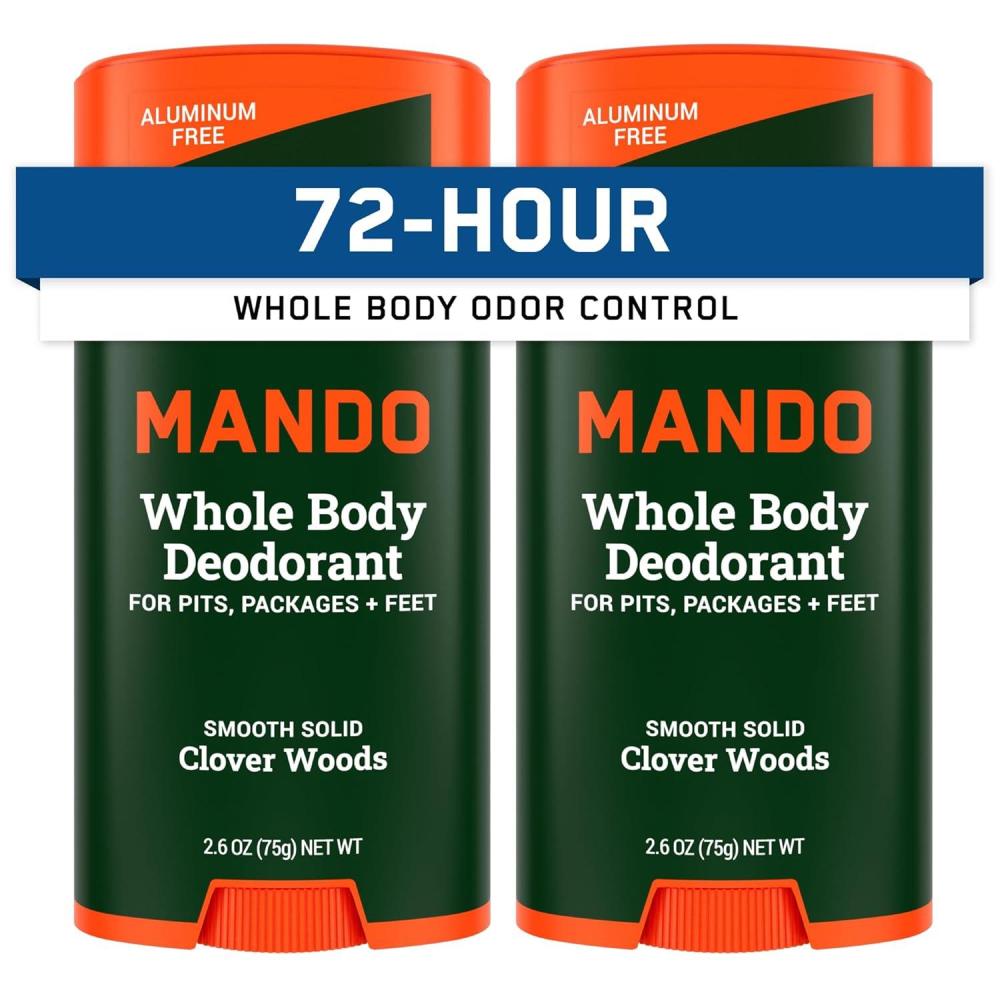 imageMando Whole Body Deodorant For Men  Smooth Solid Stick  72 Hour Odor Control  Aluminum Free Baking Soda Free Skin Safe  26 ounce Pack of 2  Pro SportClover Woods
