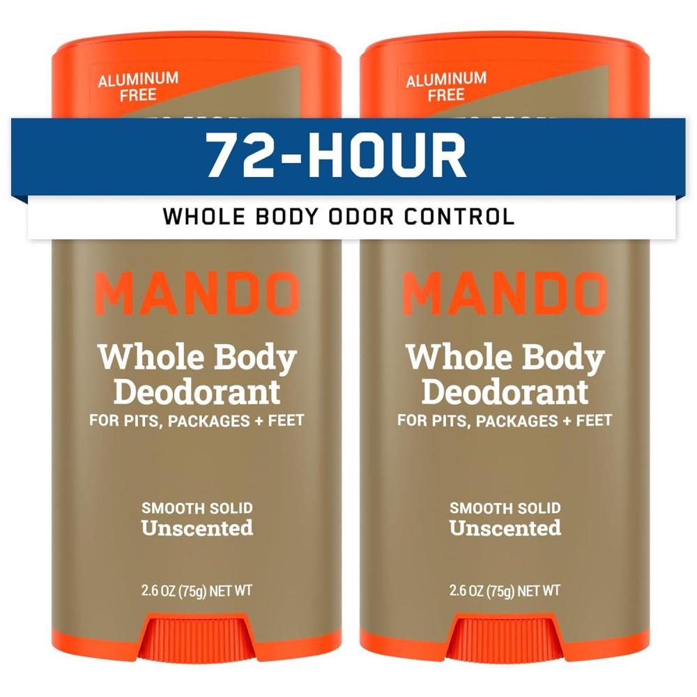 imageMando Whole Body Deodorant For Men  Smooth Solid Stick  72 Hour Odor Control  Aluminum Free Baking Soda Free Skin Safe  26 ounce Pack of 2  Pro SportUnscented