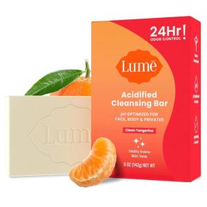 Lume Acidified Body Cleansing Bar – 24 Hour Odor Control – Removes Odor Better than Soap – Moisturizing Formula – Formulated Without SLS orParabens – OB/GYN Developed – 5 ounce (Clean Tangerine)(Clean Tangerine)