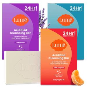 Lume Acidified Body Cleansing Bar – 24 Hour Odor Control – Removes Odor Better than Soap – Moisturizing Formula – Formulated Without SLS orParabens – OB/GYN Developed – 5 ounce (Clean Tangerine)(Clean Tangerine  Lavender Sage  Unscented)