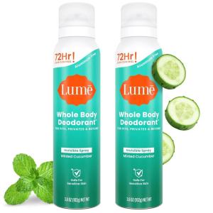 Lume Invisible Spray Deodorant For Women – Whole Body Deodorant Spray – 72 Hr Odor Control – Ozone Friendly, Natural Propellant – Aluminum & Baking Soda Free, Skin Loving – 3.6 ounce (Soft Powder)(Minted Cucumber)