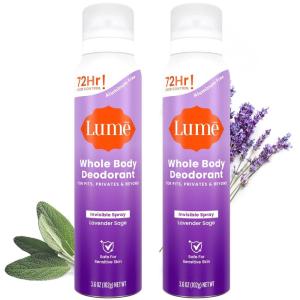 Lume Invisible Spray Deodorant For Women – Whole Body Deodorant Spray – 72 Hr Odor Control – Ozone Friendly, Natural Propellant – Aluminum & Baking Soda Free, Skin Loving – 3.6 ounce (Soft Powder)(Lavender Sage)