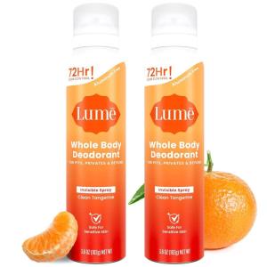 Lume Invisible Spray Deodorant For Women – Whole Body Deodorant Spray – 72 Hr Odor Control – Ozone Friendly, Natural Propellant – Aluminum & Baking Soda Free, Skin Loving – 3.6 ounce (Soft Powder)(Clean Tangerine)