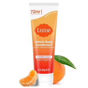 Lume Whole Body Deodorant – Invisible Cream Tube – 72 Hour Odor Control – Aluminum Free, Baking Soda Free, Skin Safe – 3.0 ounce (Pack of 2) (Toasted Coconut)(Clean Tangerine)