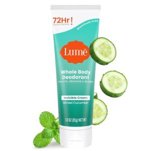 Lume Whole Body Deodorant – Invisible Cream Tube – 72 Hour Odor Control – Aluminum Free, Baking Soda Free, Skin Safe – 3.0 ounce (Pack of 2) (Toasted Coconut)(Minted Cucumber)