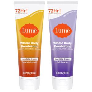 Lume Whole Body Deodorant – Invisible Cream Tube – 72 Hour Odor Control – Aluminum Free, Baking Soda Free, Skin Safe – 3.0 ounce (Pack of 2) (Toasted Coconut)(Toasted Coconut & Soft Powder)