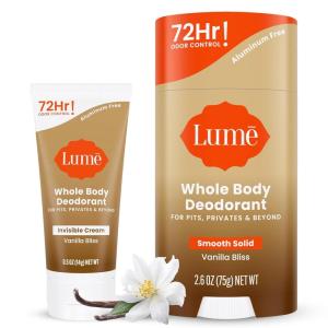 Lume Whole Body Deodorant – Invisible Cream Tube Mini + Solid Stick Bundle – 72 Hour Odor Control – Aluminum & Baking Soda Free, Skin Loving (Peony Rose)(Vanilla Bliss)