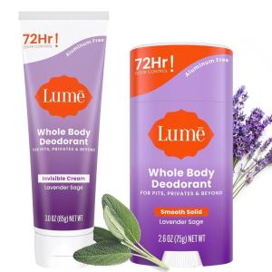 Lume Whole Body Deodorant – Invisible Cream Tube and Solid Stick – 72 Hour Odor Control – Aluminum Free, Baking Soda Free, Skin Safe – 3.0 Ounce 2.6 Ounce Bundle (Toasted Coconut)(Lavender Sage)