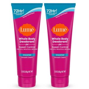 Lume Whole Body Deodorant Plus Sweat Control – Smooth Cream Tube – 72 Hour Odor And Sweat Control – Baking Soda Free, Skin Loving – 3.0 ounce (Pack of 2) (Soft Powder)(Unscented)