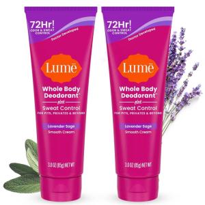 Lume Whole Body Deodorant Plus Sweat Control – Smooth Cream Tube – 72 Hour Odor And Sweat Control – Baking Soda Free, Skin Loving – 3.0 ounce (Pack of 2) (Soft Powder)([‘Lavender Sage’])