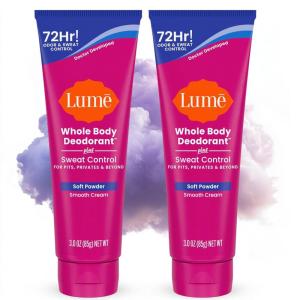 Lume Whole Body Deodorant Plus Sweat Control – Smooth Cream Tube – 72 Hour Odor And Sweat Control – Baking Soda Free, Skin Loving – 3.0 ounce (Pack of 2) (Soft Powder)(-Soft Powder)