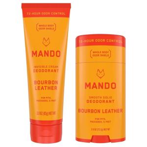Mando Bourbon Leather Body Deodorant – 72 Hour Odor Control, Aluminum Free, Baking Soda Free – 3.0 Oz Tube and 2.6 Oz Solid Stick(Bourbon Leather)
