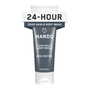 Mando Odor Shield Body Wash – 24 Hour Control – Removes Odor Better than Soap – SLS and Paraben Free, Skin Safe – 8.5 Ounce (Pro Sport)(Unscented)
