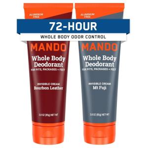 Mando Whole Body Deodorant For Men – Invisible Cream – 72 Hour Odor Control – Aluminum Free, Baking Soda Free, Skin Safe – 3 ounce (Pack of 2) – Mt Fuji(Bourbon Leather & Mt Fuji)