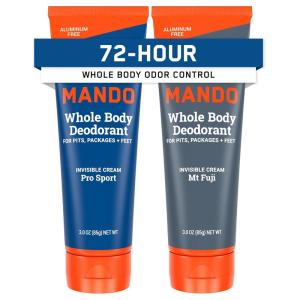 Mando Whole Body Deodorant For Men – Invisible Cream – 72 Hour Odor Control – Aluminum Free, Baking Soda Free, Skin Safe – 3 ounce (Pack of 2) – Mt Fuji(Pro Sport & Mt Fuji)