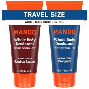 Mando Whole Body Deodorant For Men – Invisible Cream – 72 Hour Odor Control – Aluminum Free, Baking Soda Free, Skin Safe – 3 ounce (Pack of 2) – Mt Fuji(Pro Sport & Bourbon Leather)