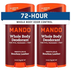 Mando Whole Body Deodorant For Men – Smooth Solid Stick – 72 Hour Odor Control – Aluminum Free, Baking Soda Free, Skin Safe – 2.6 ounce (Pack of 2) – Pro Sport(Bourbon Leather)