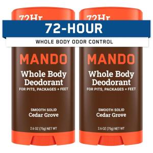 Mando Whole Body Deodorant For Men – Smooth Solid Stick – 72 Hour Odor Control – Aluminum Free, Baking Soda Free, Skin Safe – 2.6 ounce (Pack of 2) – Pro Sport(Cedar Grove)