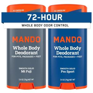 Mando Whole Body Deodorant For Men – Smooth Solid Stick – 72 Hour Odor Control – Aluminum Free, Baking Soda Free, Skin Safe – 2.6 ounce (Pack of 2) – Pro Sport(Mt Fuji & Pro Sport)