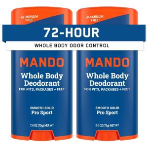 Mando Whole Body Deodorant For Men – Smooth Solid Stick – 72 Hour Odor Control – Aluminum Free, Baking Soda Free, Skin Safe – 2.6 ounce (Pack of 2) – Pro Sport(-Pro Sport)