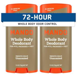 Mando Whole Body Deodorant For Men – Smooth Solid Stick – 72 Hour Odor Control – Aluminum Free, Baking Soda Free, Skin Safe – 2.6 ounce (Pack of 2) – Pro Sport(Unscented)