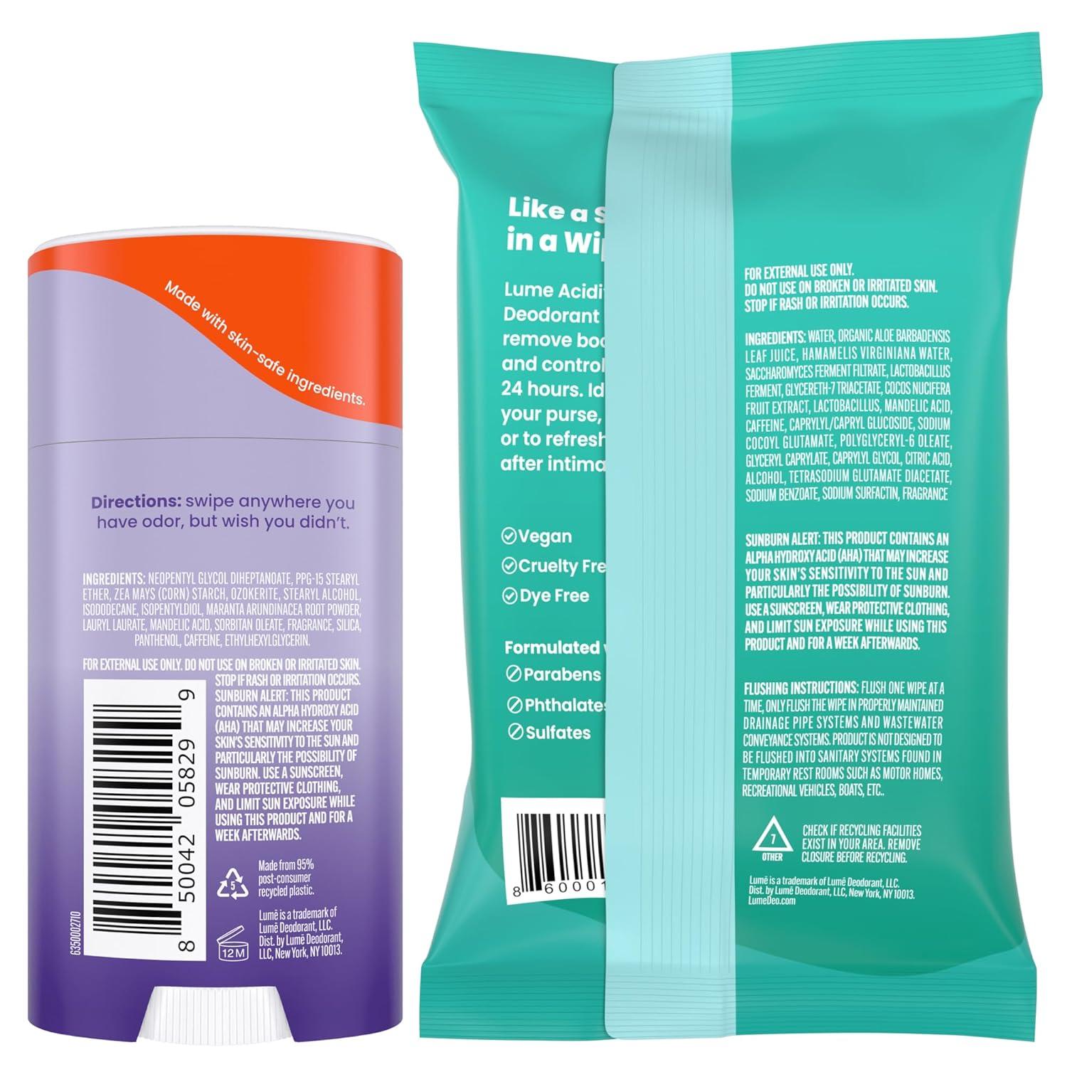 imageLume Whole Body Deodorant Smooth Solid Stick amp Flushable Deodorant Wipes Doctor Developed Aluminum Free Baking Soda Free Skin Loving 26 Ounce Unscented 15 Count Wipes Cool CucumberSoft Powder Cool Cucumber