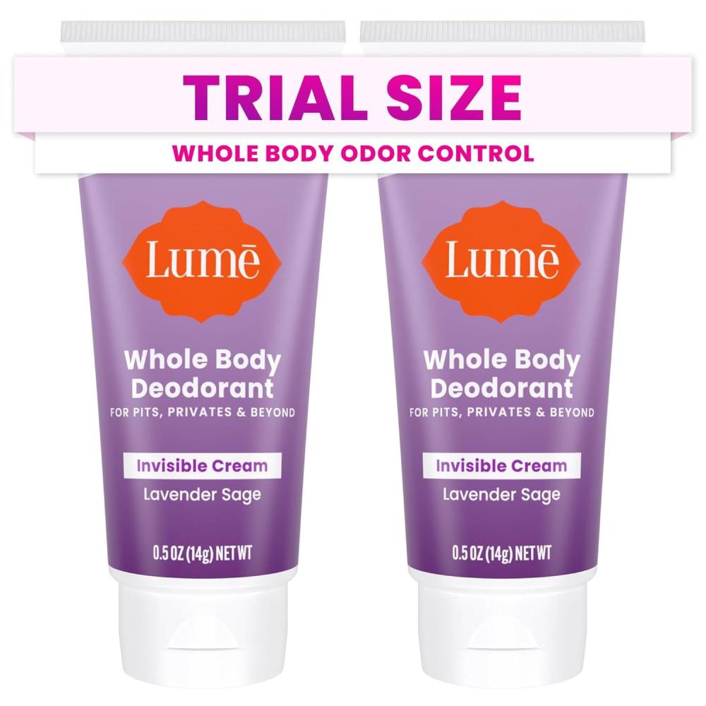 imageLume Whole Body Deodorant 5 Pack Sampler  Invisible Cream Minis  72 Hour Odor Control  Aluminum amp Baking Soda Free Clean Tangerine Lavender Sage Peony Rose Toasted Coconut UnscentedLavender Sage