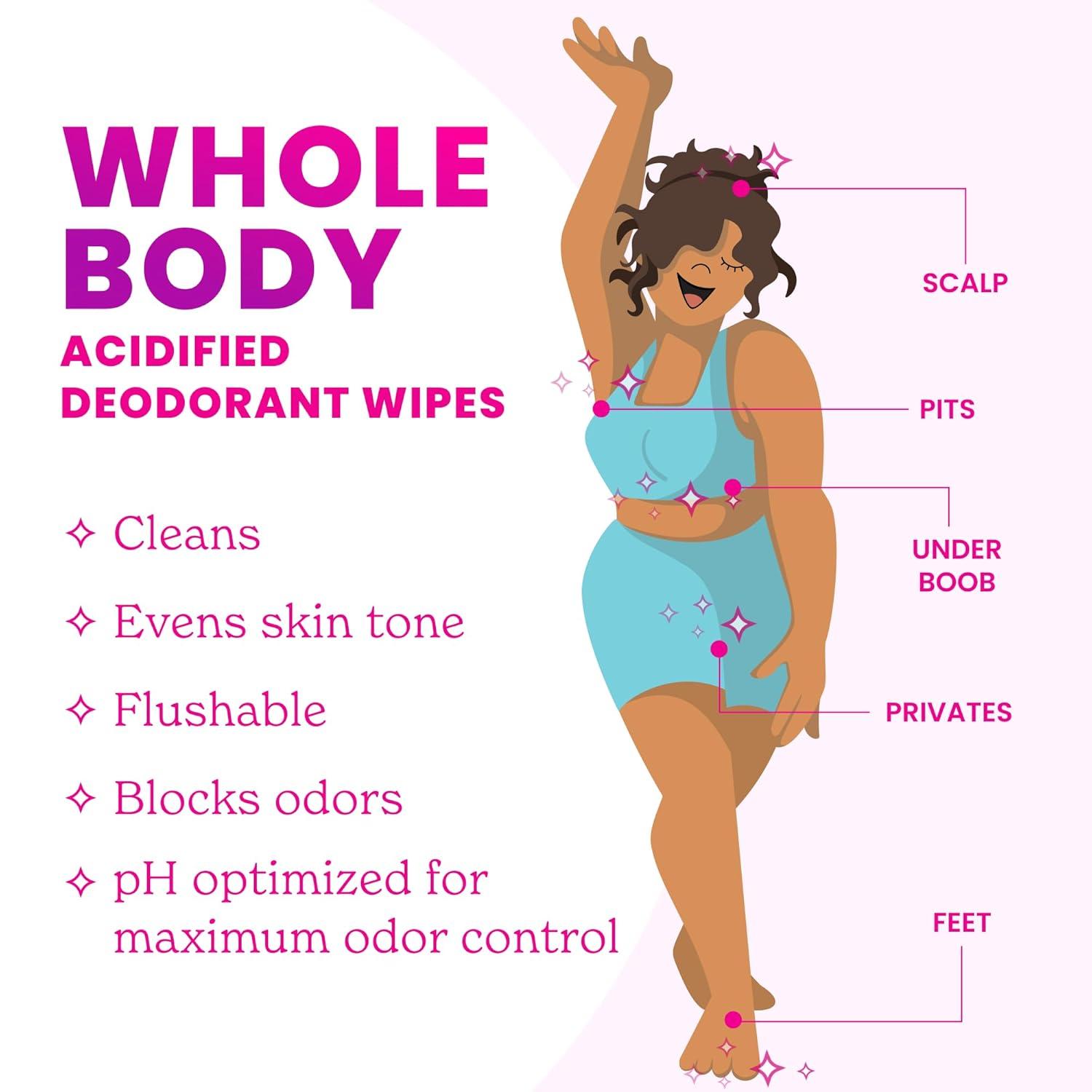 imageLume Acidified Deodorant Wipes 24 Hour Odor Control Whole Body Deodorant Wipes Aluminum Free Baking Soda Free Skin Loving Flushable 45 Count 2 Pack Soft PowderCool Cucumber