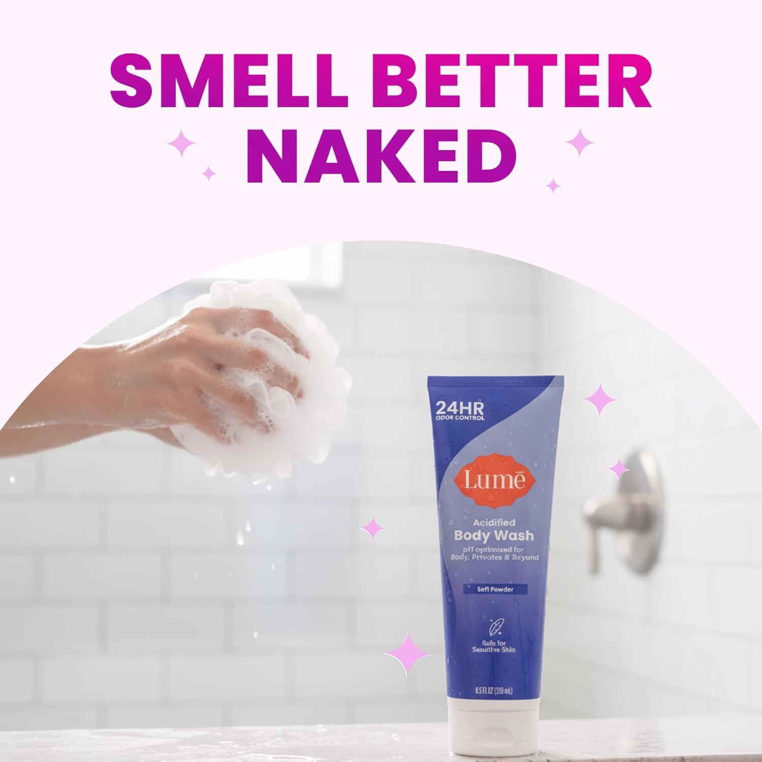 imageLume Acidified Body Wash 24 Hour Odor Control Removes Odor Better than Soap Hydrating Formula Formulated Without SLS or Parabens Safe For Sensitive Skin 85 ounce Soft PowderSoft Powder
