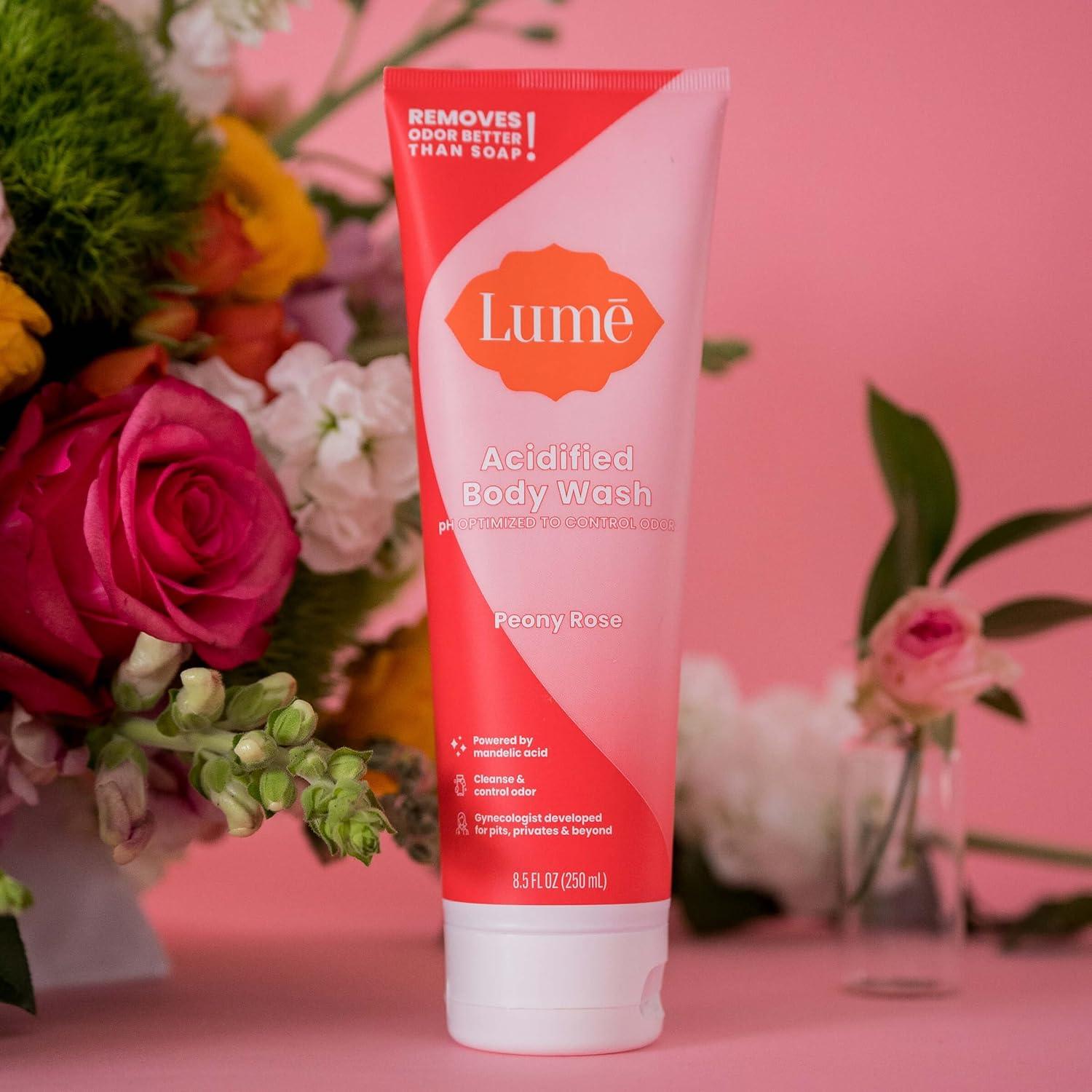 imageLume Acidified Body Wash 24 Hour Odor Control Removes Odor Better than Soap Hydrating Formula Formulated Without SLS or Parabens Safe For Sensitive Skin 85 ounce Soft PowderPeony Rose