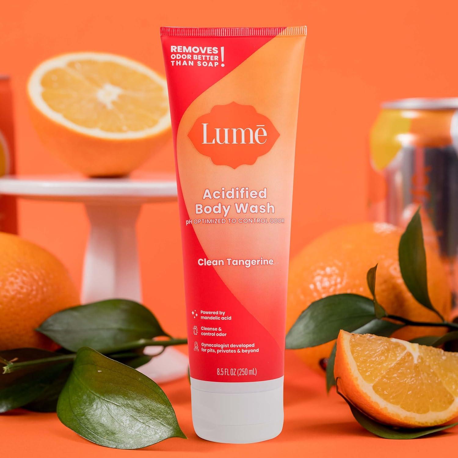 imageLume Acidified Body Wash 24 Hour Odor Control Removes Odor Better than Soap Hydrating Formula Formulated Without SLS or Parabens Safe For Sensitive Skin 85 ounce Soft PowderClean Tangerine