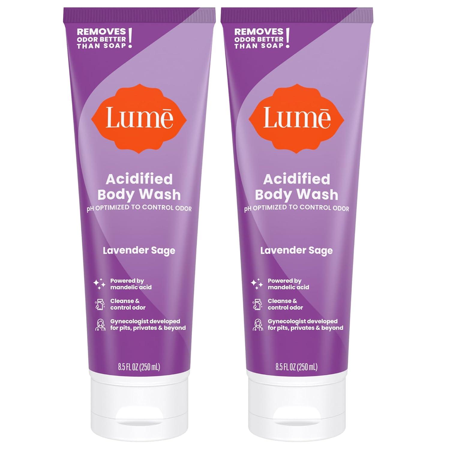 imageLume Acidified Body Wash 24 Hour Odor Control Removes Odor Better than Soap Hydrating Formula Formulated Without SLS or Parabens Safe For Sensitive Skin 85 ounce Soft PowderLavender Sage