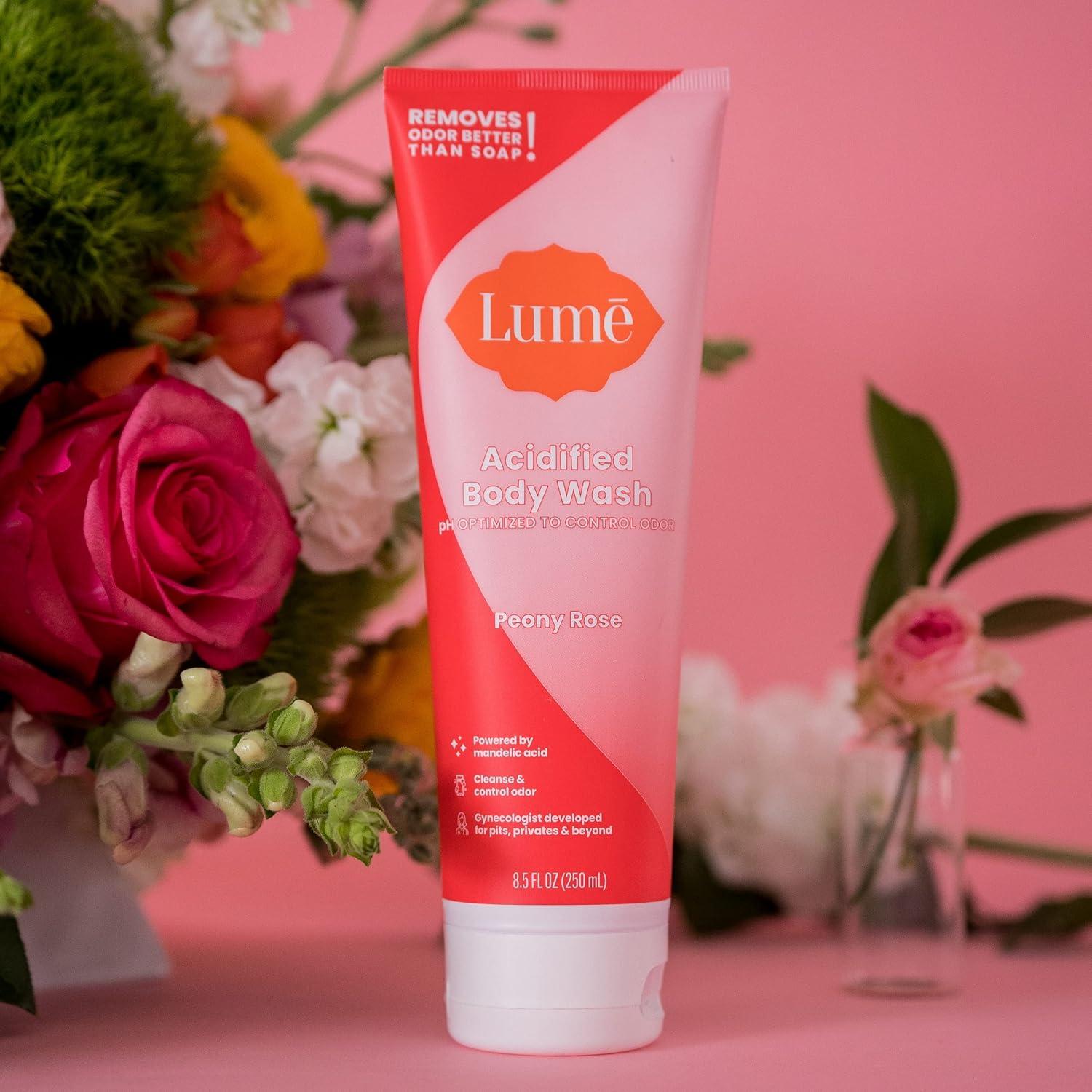 imageLume Acidified Body Wash 24 Hour Odor Control Removes Odor Better than Soap Hydrating Formula Formulated Without SLS or Parabens Safe For Sensitive Skin 85 ounce Soft PowderPeony Rose