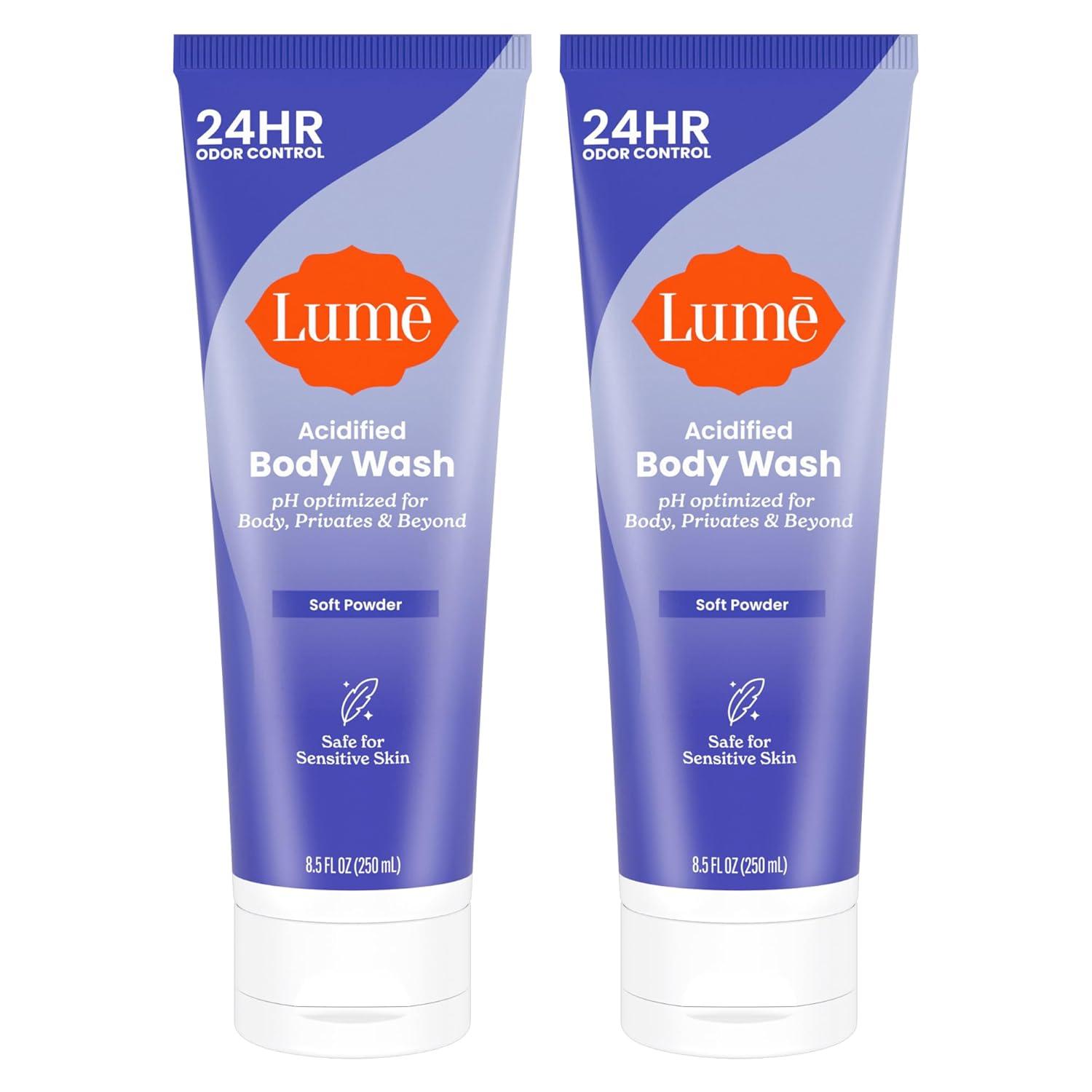 imageLume Acidified Body Wash 24 Hour Odor Control Removes Odor Better than Soap Hydrating Formula Formulated Without SLS or Parabens Safe For Sensitive Skin 85 ounce Soft PowderSoft Powder